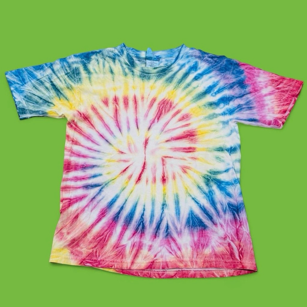 Custom Tie Dye Paint Hippie T-Shirt Gildan Heavy Cotton Youth L Adult XS Happy